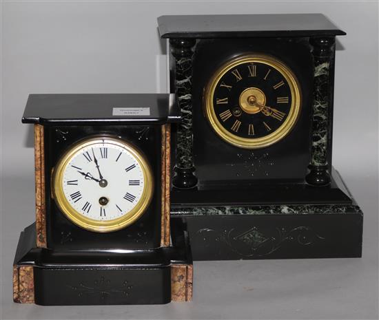 Two Victorian black marble mantel clocks